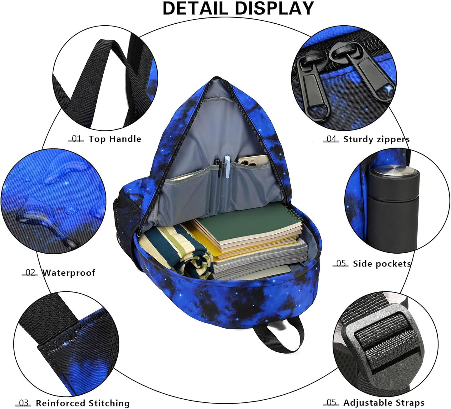 Lightweight Laptop Backpack School Backpack for Boys, Elementary Primary Middle School Bags Kids Backpack With Lunch Bag & Pencil Case, College Bookbag Travel Dayback, Blue