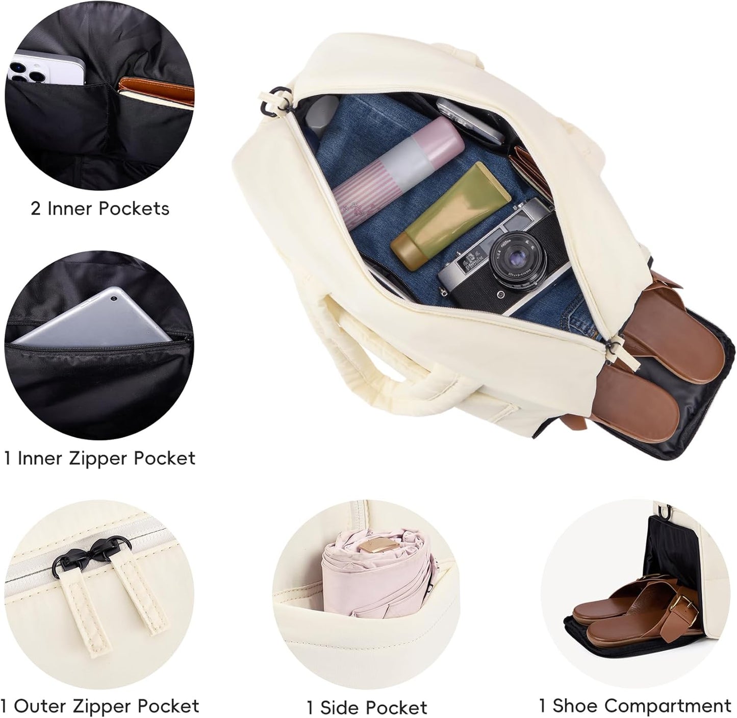 CLUCI Weekender Travel Bag for Women Puffer Tote Bag Carry On Duffle Overnight Bags with Shoe Compartment