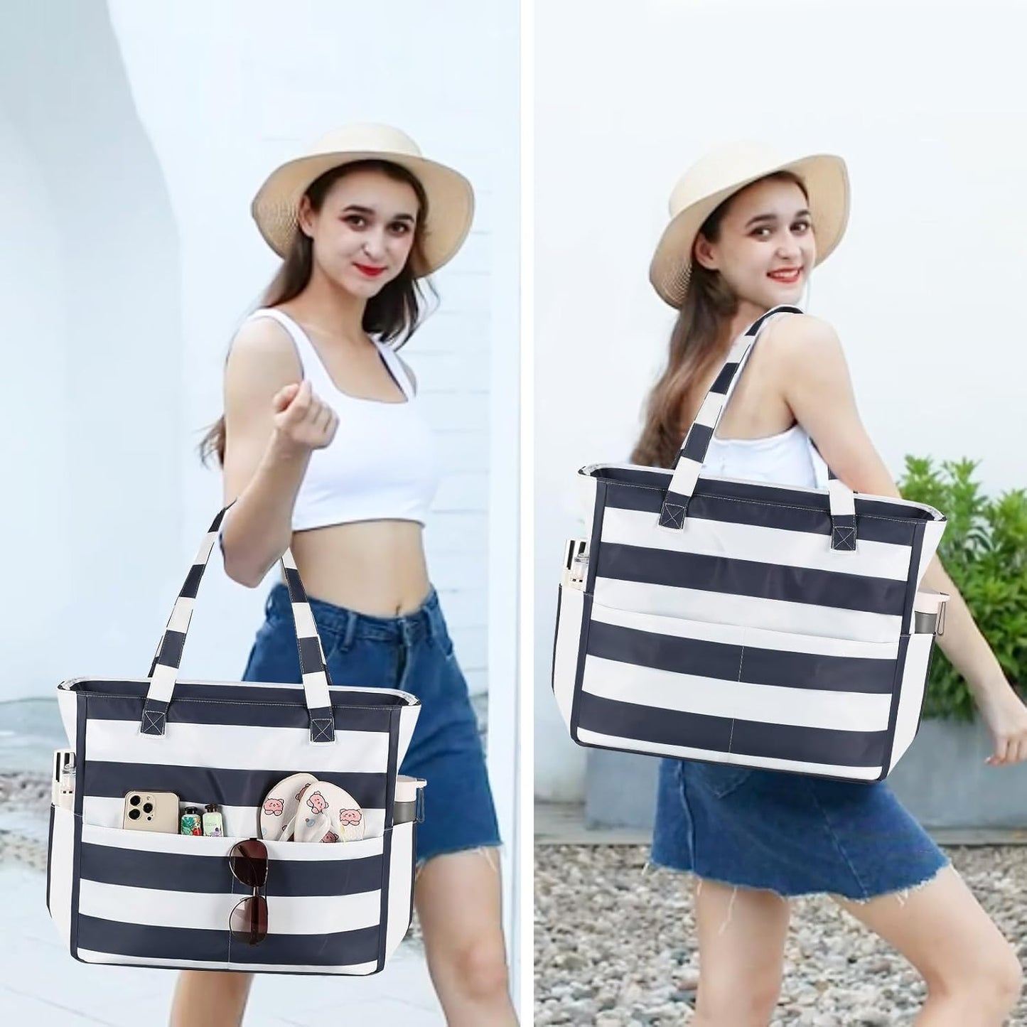 Bluboon Waterproof Beach Tote Pool Bags for Women Ladies Extra Large Carry On Bag With Wet Compartment for Weekender Travel