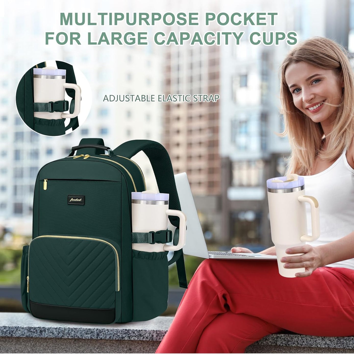 Laptop Backpack for Women Bookbag: 15.6 inch Work School Backpacks with Pouch Pocket for Large Capacity Cup & USB Charger College Book Bag Travel Business Nurse Teacher Bookbags Anti-theft Back Pack