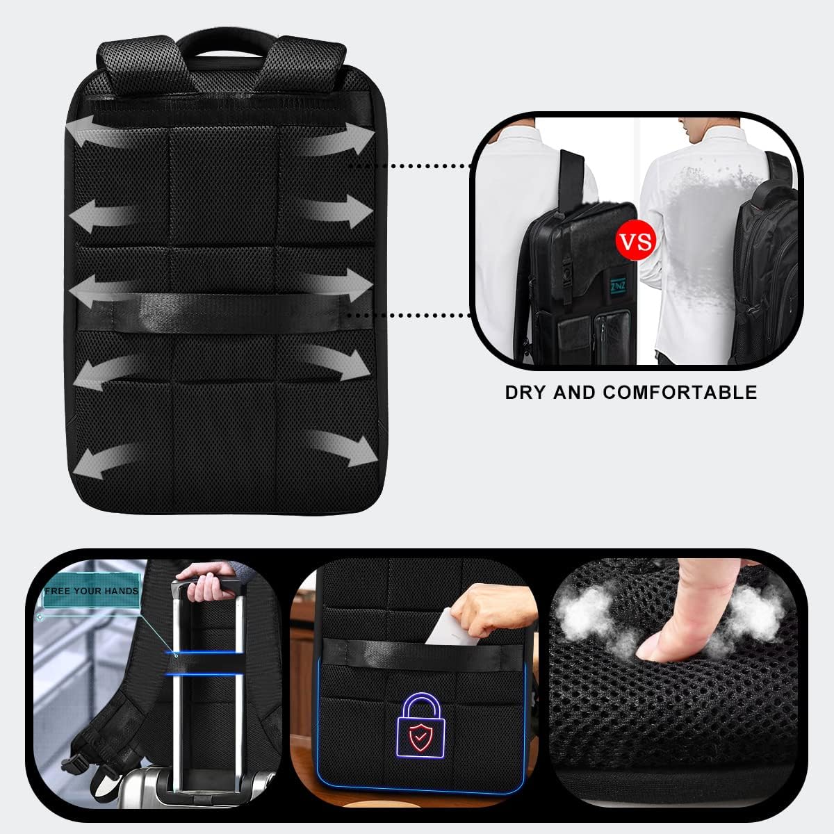 ZINZ Slim & Expandable Laptop Backpack 15.6 Inch, Computer Rucksack Water Resistant Bag, Anti-Theft Travel Daypack for Men and Women-Black