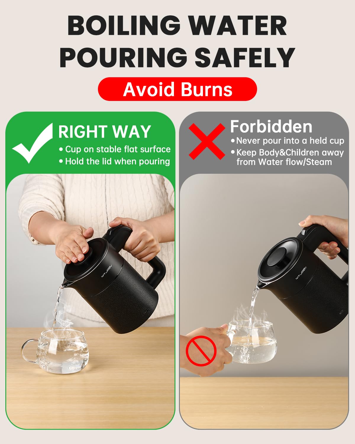 WTJMOV 0.6L Small Electric Tea Kettle Lightweight, 20 Ounce Double Wall Hot Water Boiler Stainless