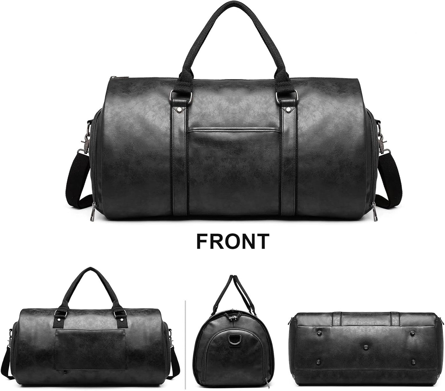 Carry on Garment Bags for Travel Leather Garment Duffle Bag Convertible Mens Suit Travel Bags with Shoe Compartment,Waterproof,Perfect for Business Travel/Husband Gifts (Black)