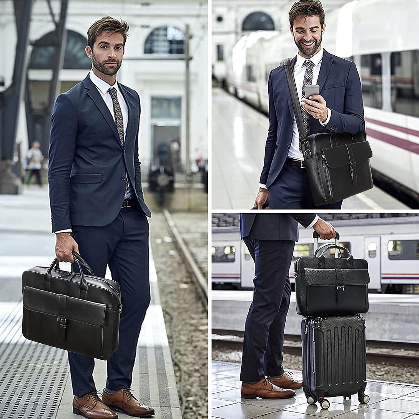 ESTARER Laptop Briefcase 15.6 Inch, Men’s Briefcase for Business/Travel, Leather Computer Office Work Bag, Water Resistant Laptop Bag, Black