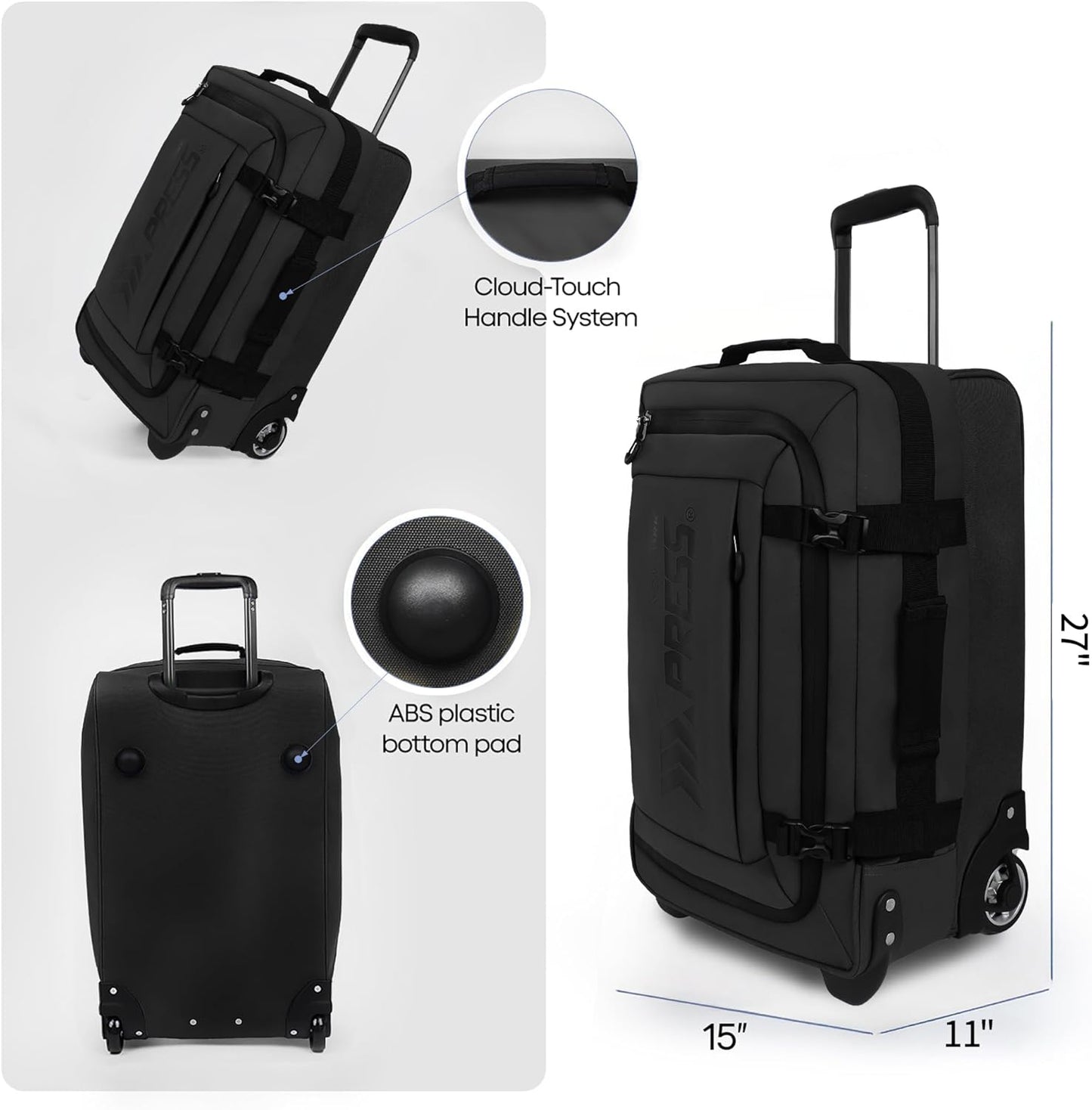 26'' Rolling Duffle Bag with Wheels,Rolling Duffle Bag w/Handle,Carry on Luggage Travel Duffle Bags for Man Women（26,Black）