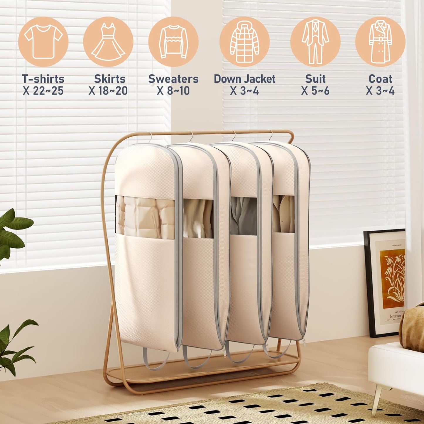 DIMJ 4 Pack 54" Garment Bags for Hanging Clothes - Space Saving Compression Suit Bag Travel with