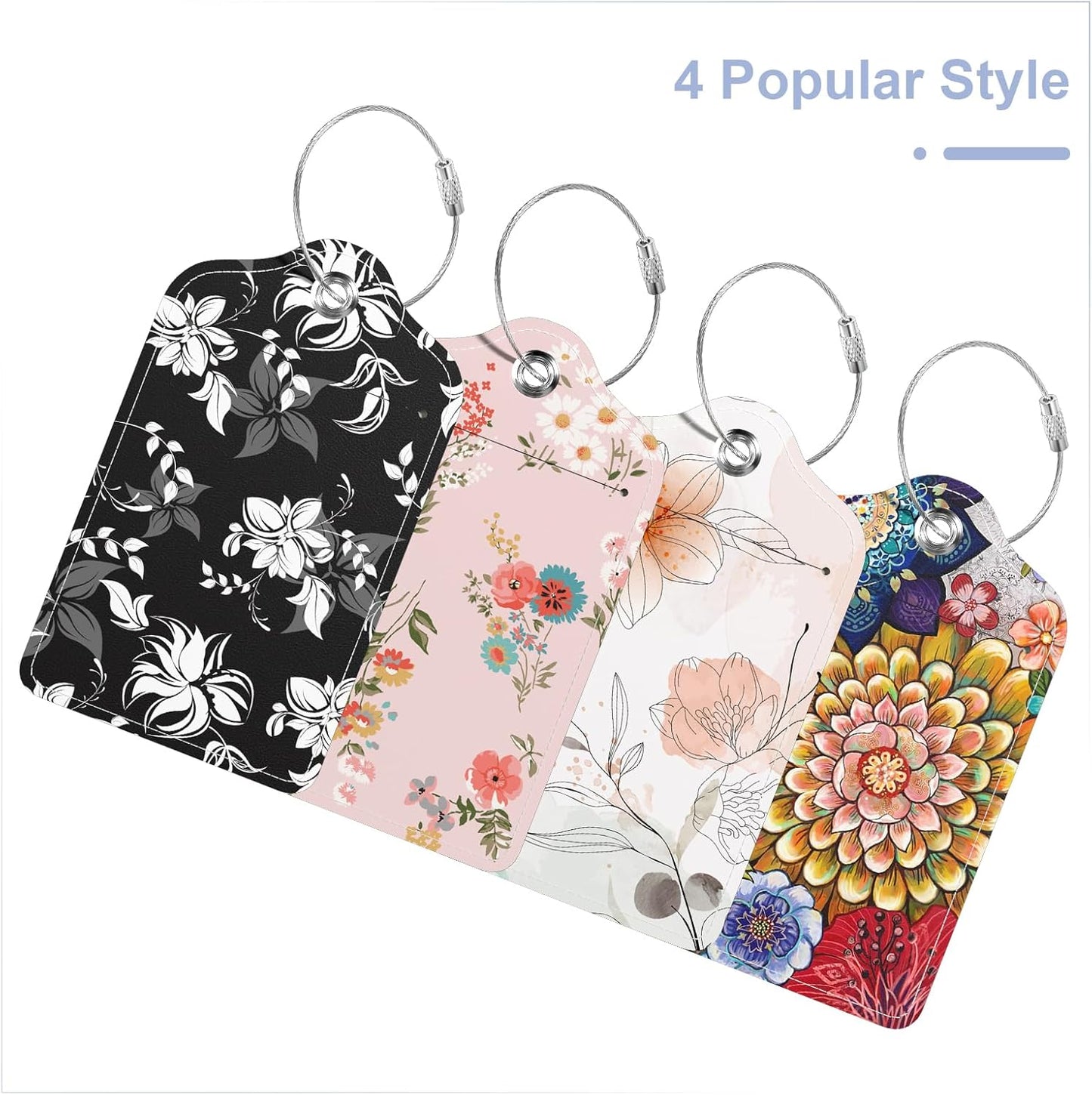 4 Pack PU Leather Luggage Tags for Suitcase, Travel Cruise Luggage Tag with Privacy Flap, Name ID Label and Metal Loop for Women Men Baggage Handbag School Bag Backpack, Tropical Plants