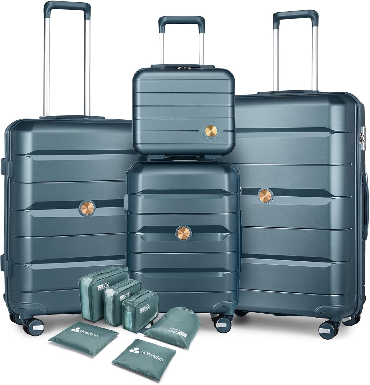 Somago Luggage Sets and Packing Cube Travel Set Lightweight Hardside Polypropylene Suitcases with Double Spinner Wheels and TSA Lock,Ice Blue