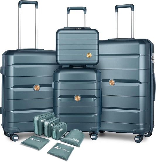 Somago Luggage Sets and Packing Cube Travel Set Lightweight Hardside Polypropylene Suitcases with Double Spinner Wheels and TSA Lock,Ice Blue