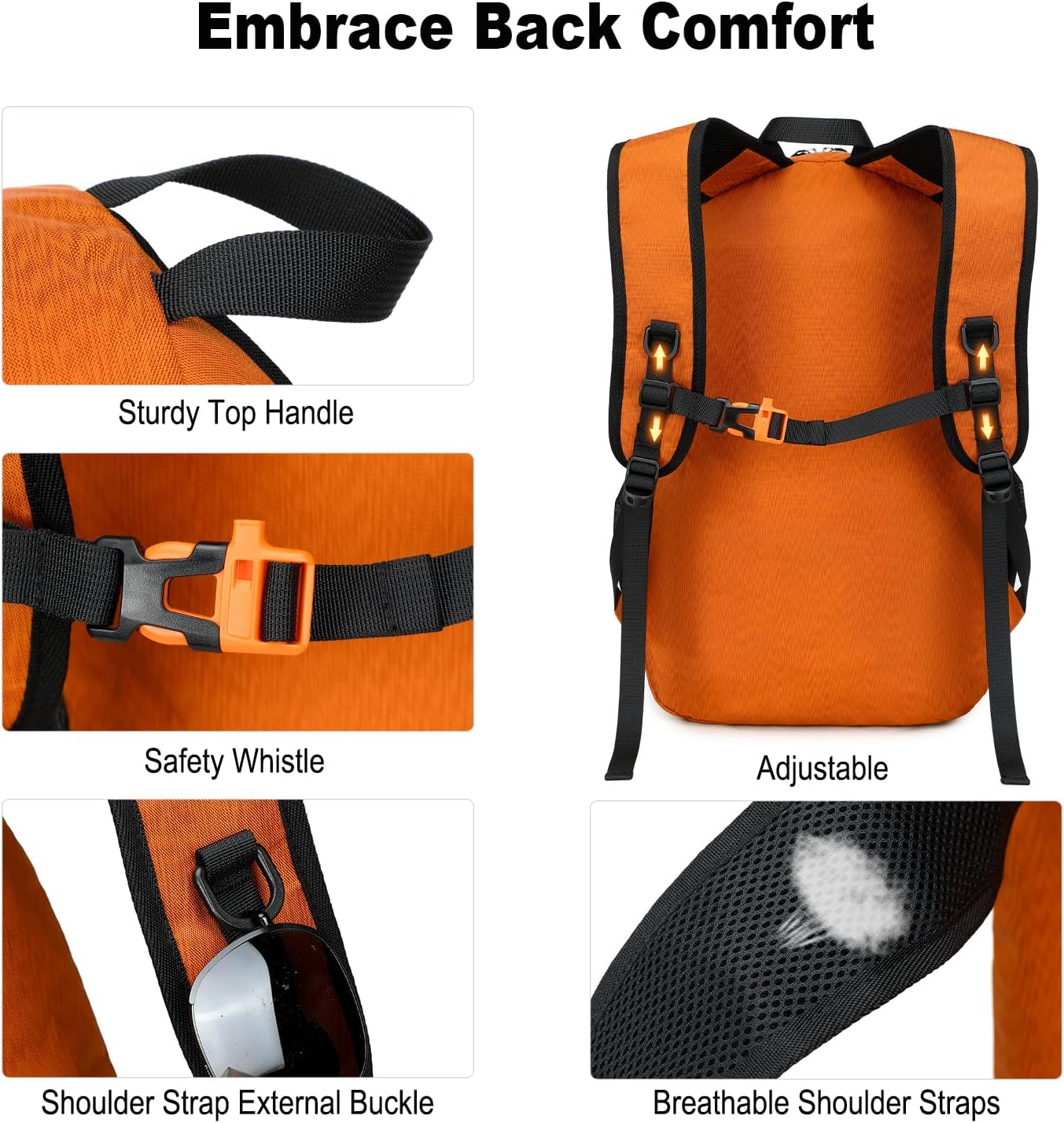 Nerlion Lightweight Foldable 35L Hiking Backpack Travel Backpack for Men Women Camping Waterproof Outdoor Hiking Daypack Backpack Orange