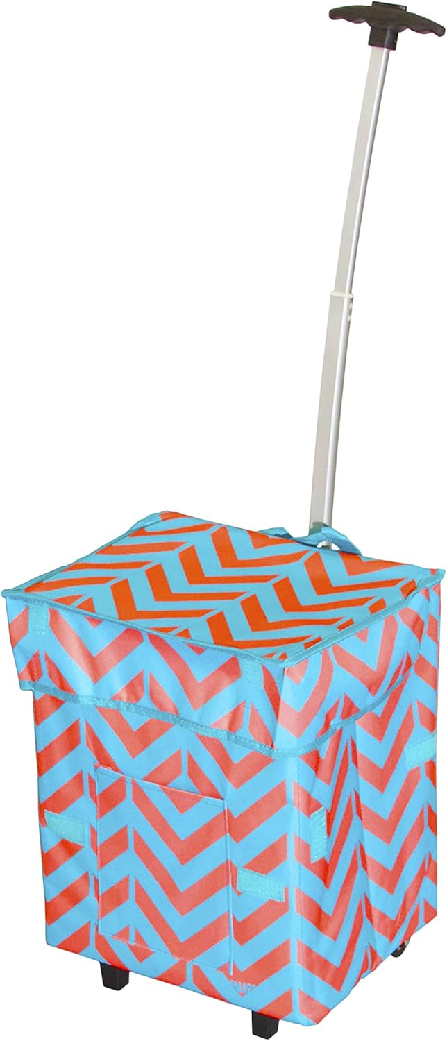 dbest products Smart Cart, Broken Chevron Collapsible Rolling Utility Cart Basket Grocery Shopping Teacher Hobby Craft Art