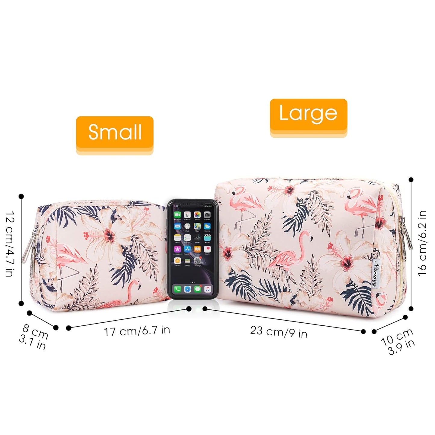 Narwey Small Makeup Bag for Purse Mini Cosmetic Bag Travel Makeup Pouch Zipper Pouch Cute Make up Bags with Compartments for Women Girls (Beige Flamingo, Small)