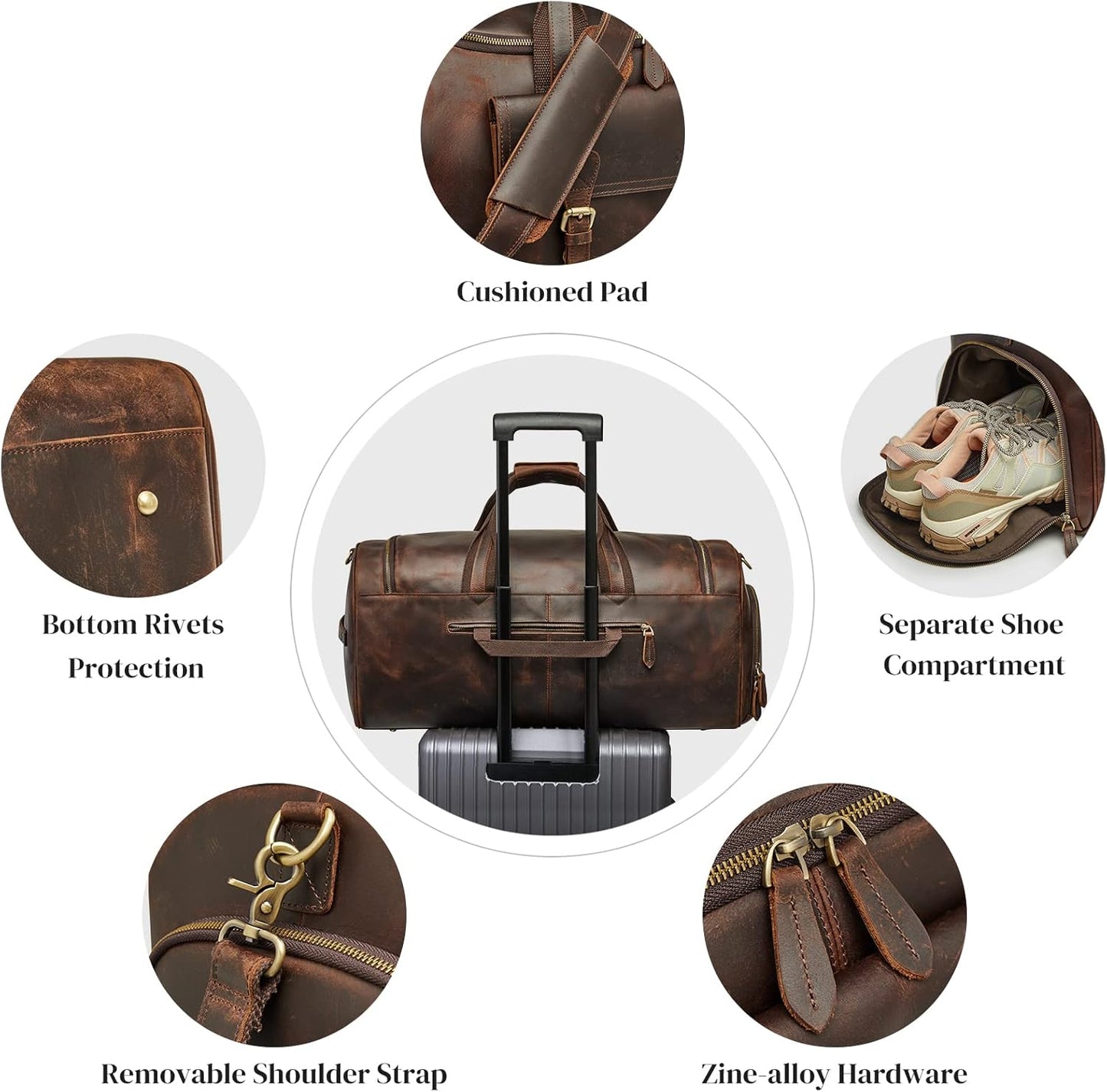 S-ZONE Genuine Leather Travel Duffle Bags for Men Women Carry On Garment Weekender Bags(Dark Brown)