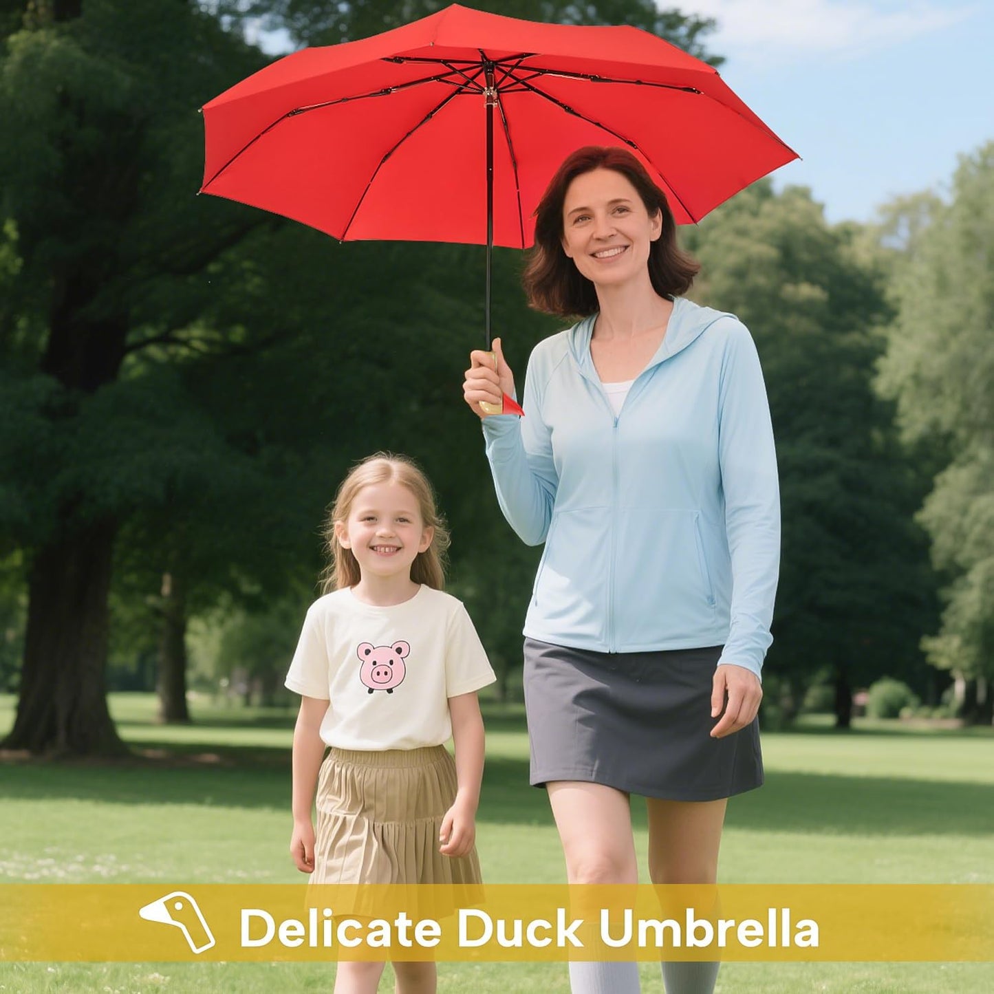 LEAGERA Compact Small Umbrellas for Rain&Sun, Cute Design Duck Head Umbrella for Girls Gifts, 8 Ribs Folding Umbrella with Wooden Handle