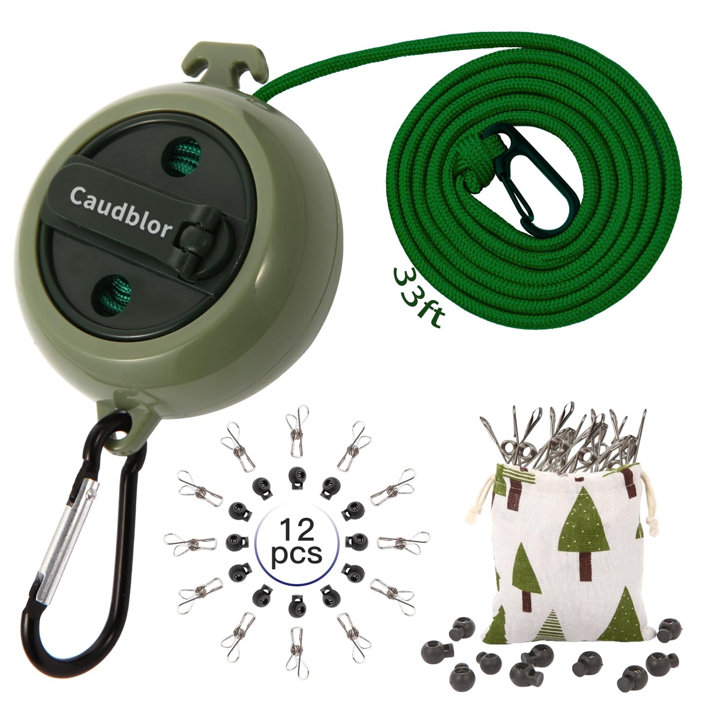 Portable Travel Clothesline, 33ft Camping Clothes line with Clothespins