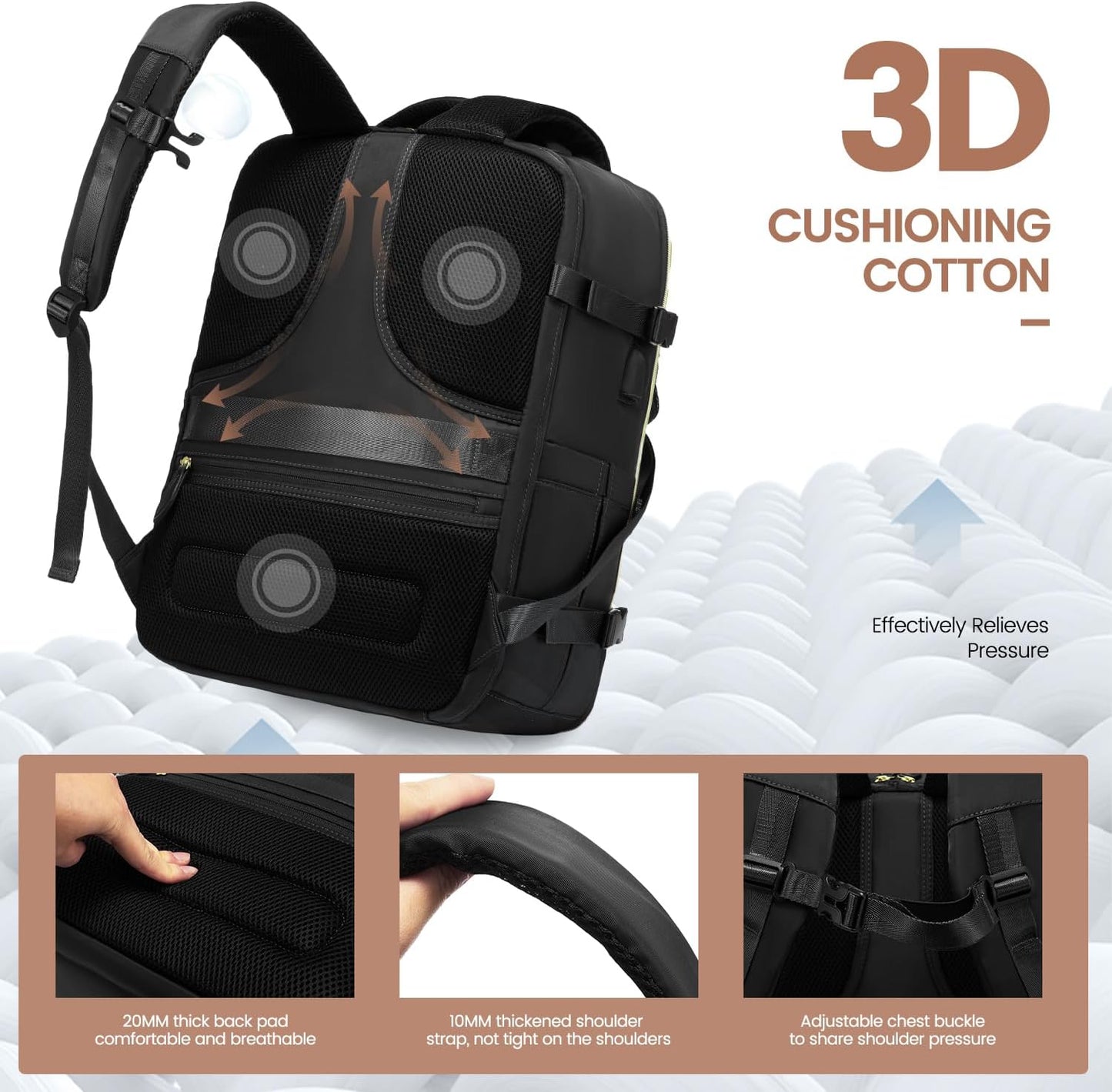 LOVEVOOK 50L Travel Backpack Carry On Airline Approved, Large Backpack with 3 Packing Cubes, TSA