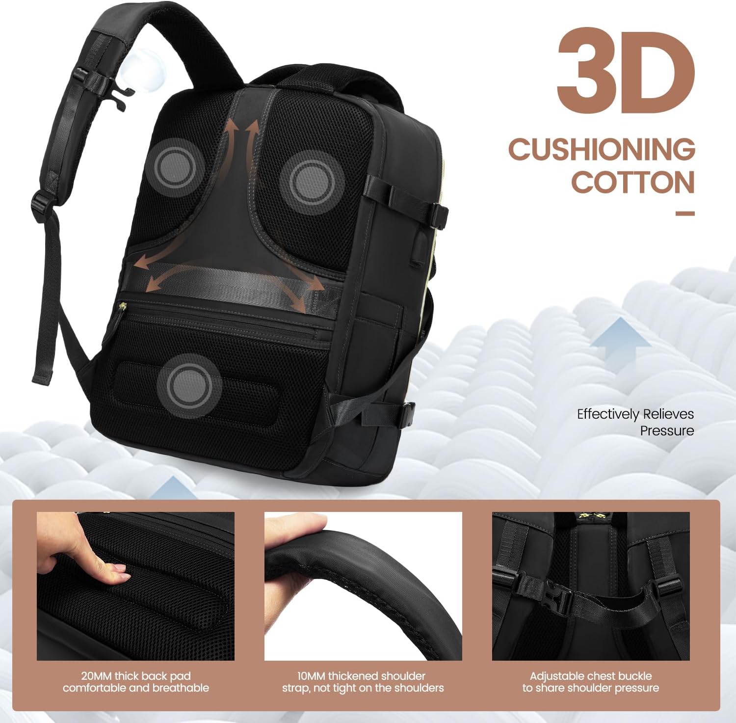 LOVEVOOK 50L Travel Backpack Carry On Airline Approved, Large Backpack with 3 Packing Cubes, TSA