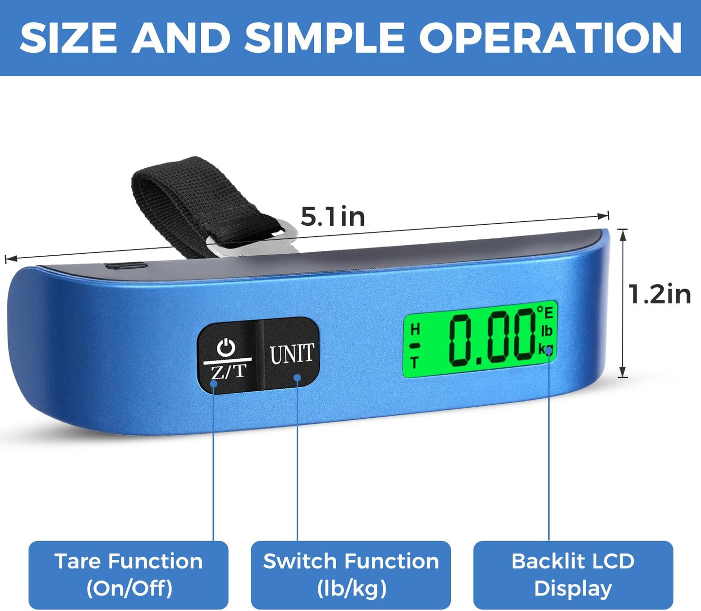 BAGAIL Digital Luggage Scale, 110lbs Hanging Baggage Scale with Backlit LCD Display, Portable Suitcase Weighing Scale, Travel Luggage Weight Scale with Hook, Strong Straps for Travelers