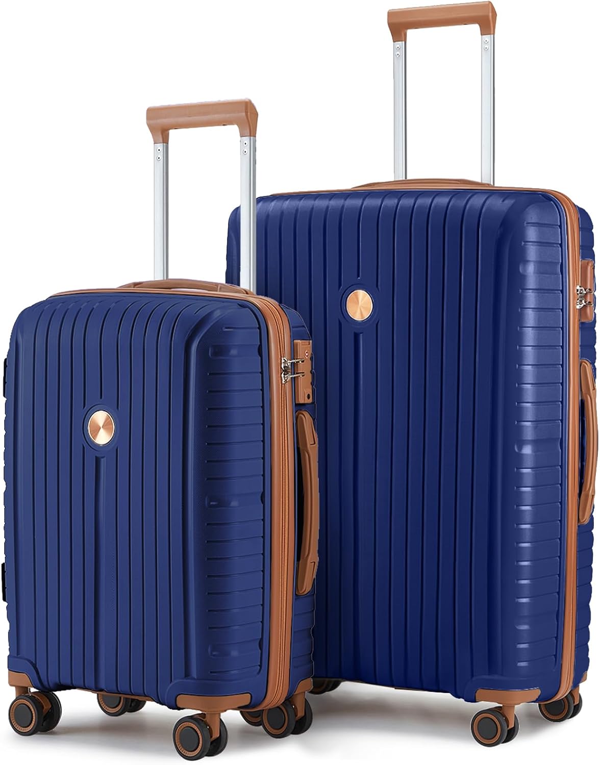 Joyway Luggage Sets 2 Piece PP Hardshell Carry on Suitcase and Checked Luggage, Travel Lightweight Suitcase Set with Double Spinner Wheels and TSA Lock (Navy Blue, 20+28 inch)
