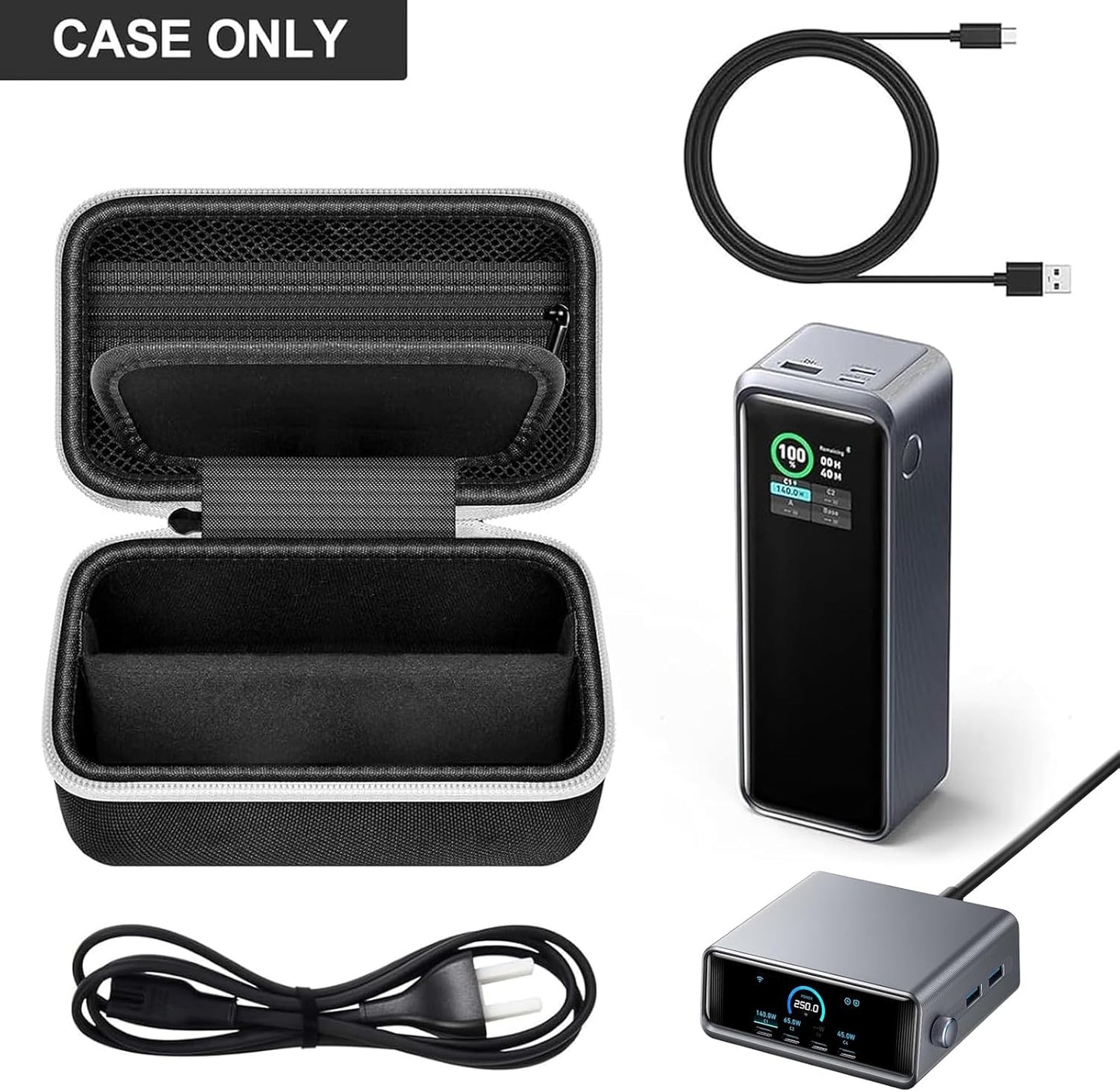 Case Compatible with Anker Prime Power Bank, 27,650mAh 3-Port 250W& for Prime USB C Charging Station, Storage Travel Holder for Anker Prime Charging Base, Portable Chargers, Cable, Adapter (Box Only)