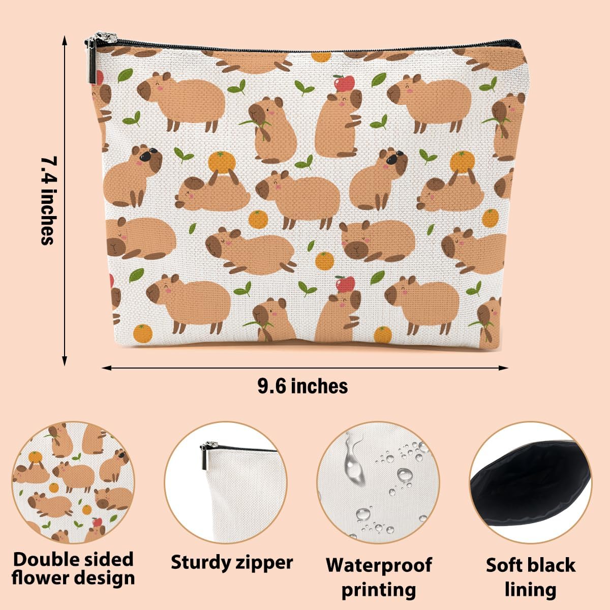 Capybara Makeup Bag, Capybara Gifts for Women, Capybara Lovers Cosmetic Bag Travel Organizer Bags Makeup Pouch, Capybara Stuff Animal Lovers Gifts for Girls Friend Aunt Christmas birthday Gifts