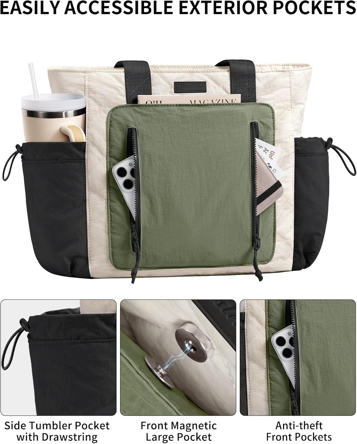 Puffer Tote Bag for Women, Lightweight Puffy Work Laptop Handbag Teacher Nurse Quilted Shoulder School Daily Travel Gym Bags