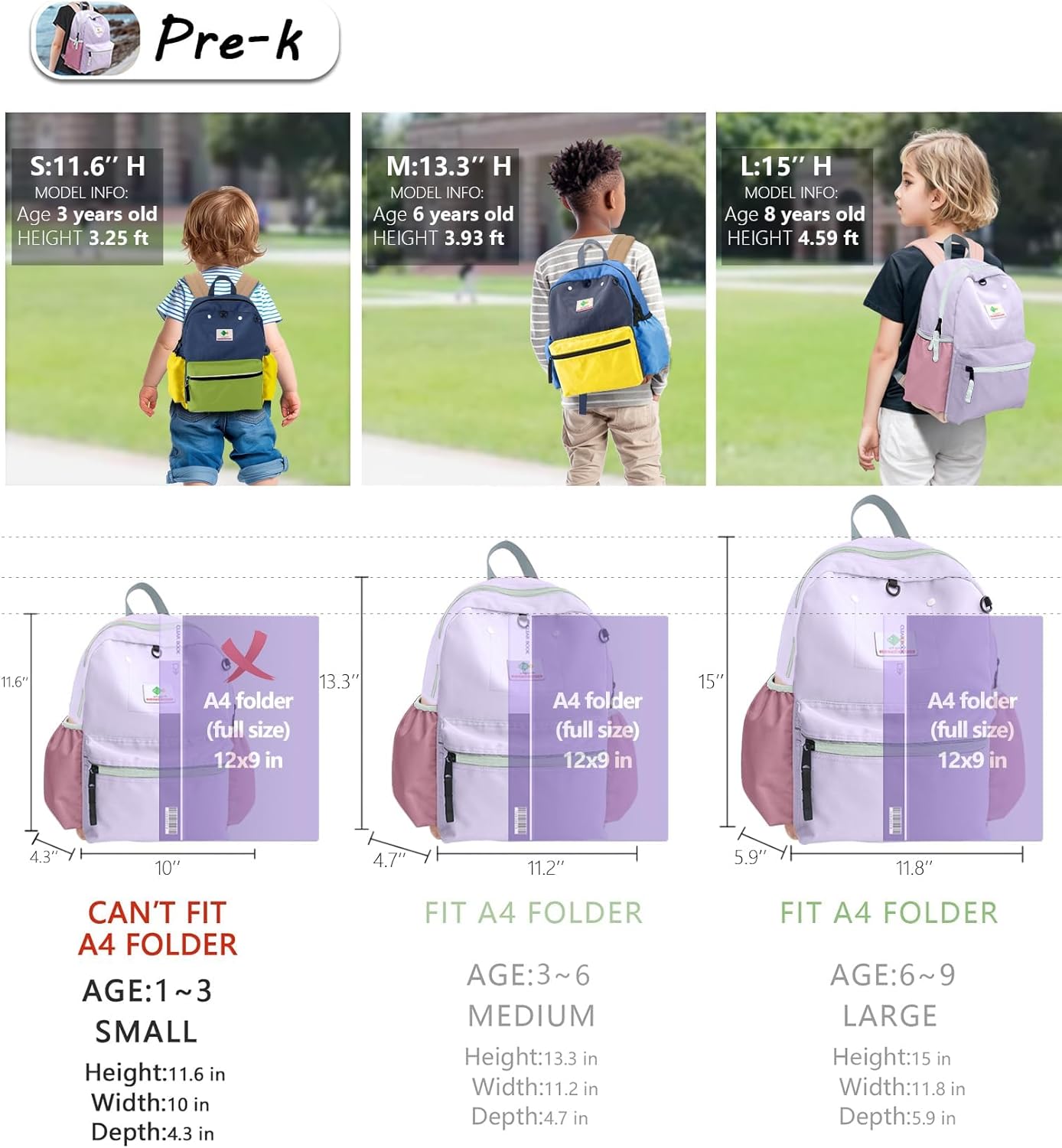 Preschool Toddler Backpack For Boys Girls, School Mini & Travel, Small Kids Child Backpacks, Kindergarten Elementary bag, 11.6" H