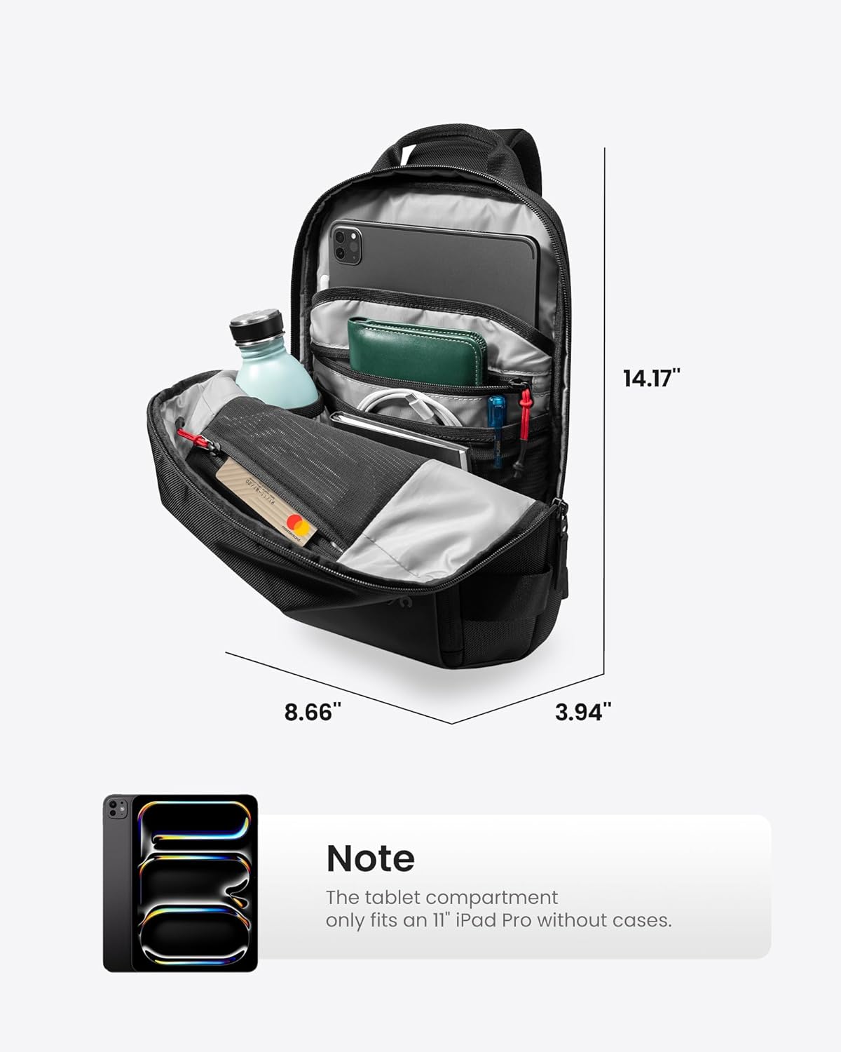 tomtoc 5L Compact Sling Backpack for Men Women, Lightweight Crossbody Shoulder Bag for 11 inch iPad Pro M5/M4, iPad Air M3/M2, 11" iPad A16, Nintendo Switch 2/Rog Xbox Ally X, EDC Daypack - XS Size