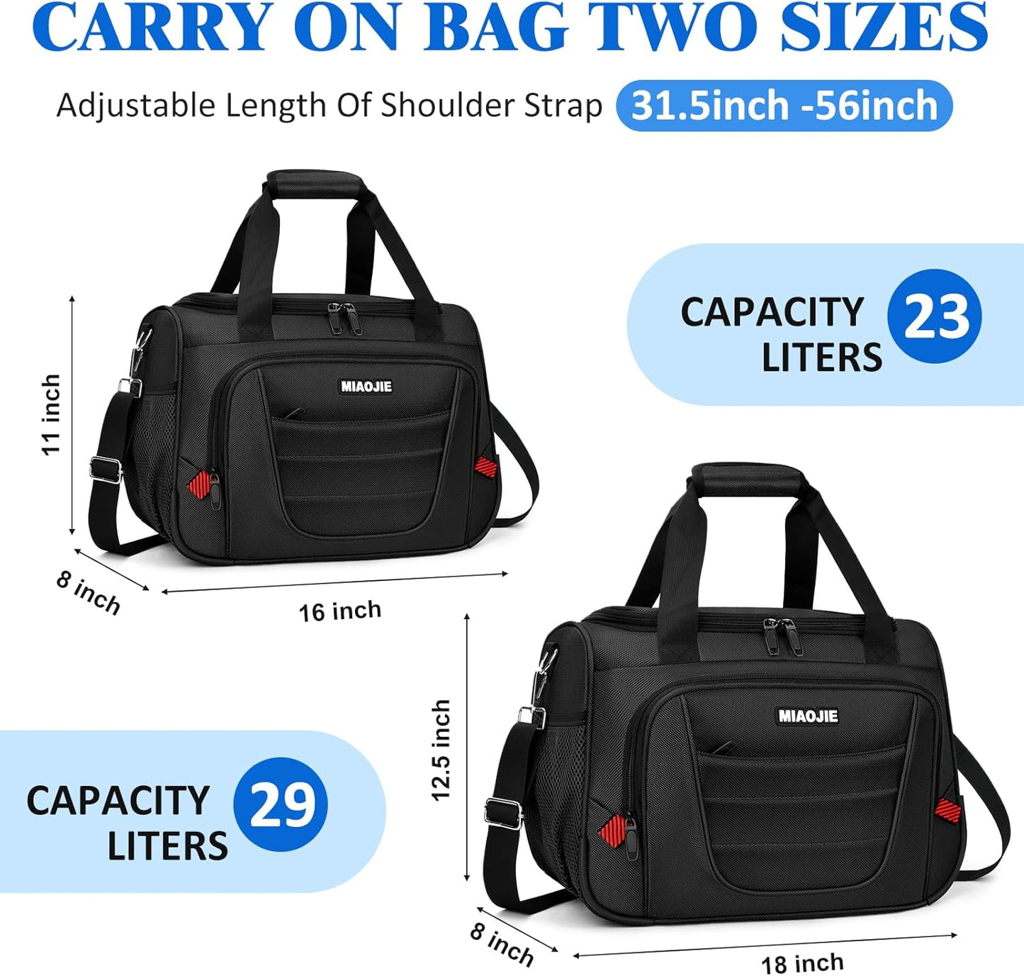 Underseat Carry On luggage Bag Airplanes Personal Item Bags Weekender Overnight Travel Tote Bag Shoulder Small Softside Carry on Luggage Travel Duffel Bags For Men Women -16 IN Black