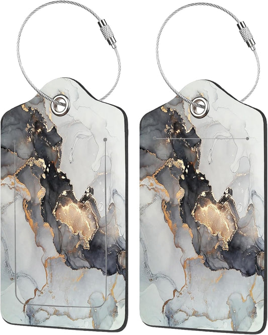2 Pack Luggage Tag for Suitcase,Luxury Abstract Fluid Art PU Leather Suitcase Tags Identifiers with Privacy Name Address Labels and Durable Steel Loop for Women Men Travel