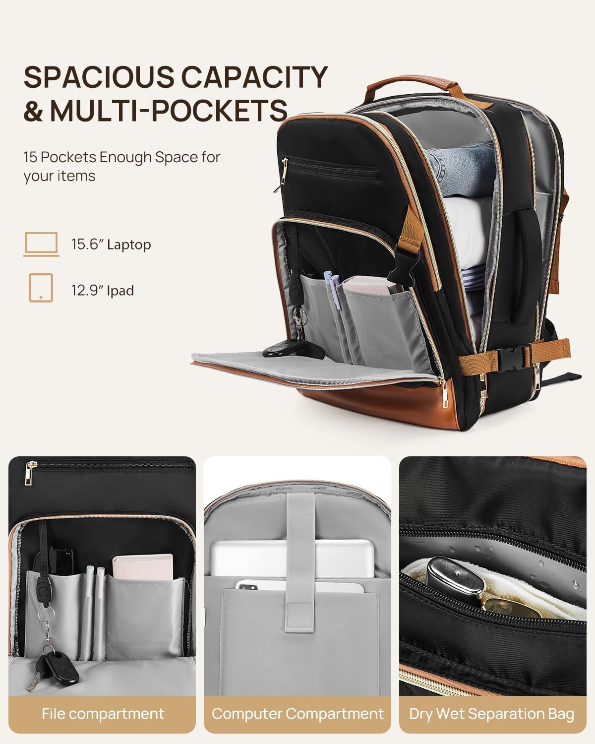 Telena Travel Backpack for Women, 15.6 inch Laptop Backpack TSA Carry on Backpack Personal Item