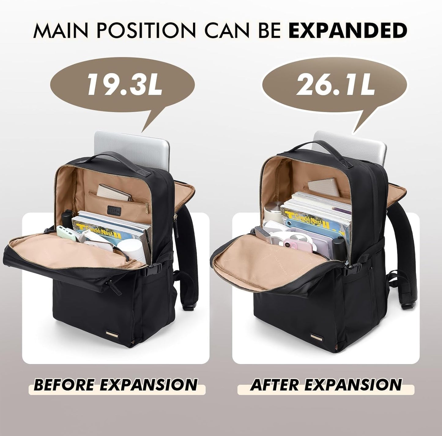 Stylish Laptop Backpack for Women Airline Approved Perfect for Work College and Travel Multi-Functional Casual Daypack Fits 17.3 Inch Notebook (Black)