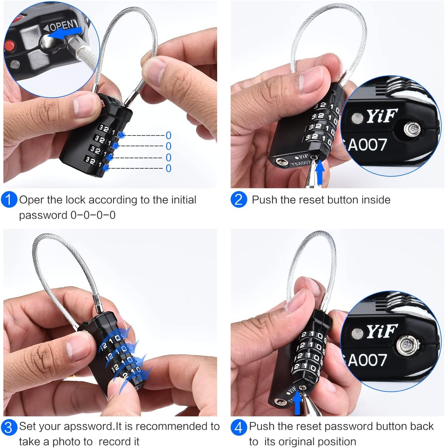 Diyife TSA Luggage Locks, 2 Packs, 4-Digit Combination Lock Security Padlock Travel Lock, with 14cm Flexible Cable for Suitcase Luggage Backpack School or Gym Cabinet, etc. (Black)