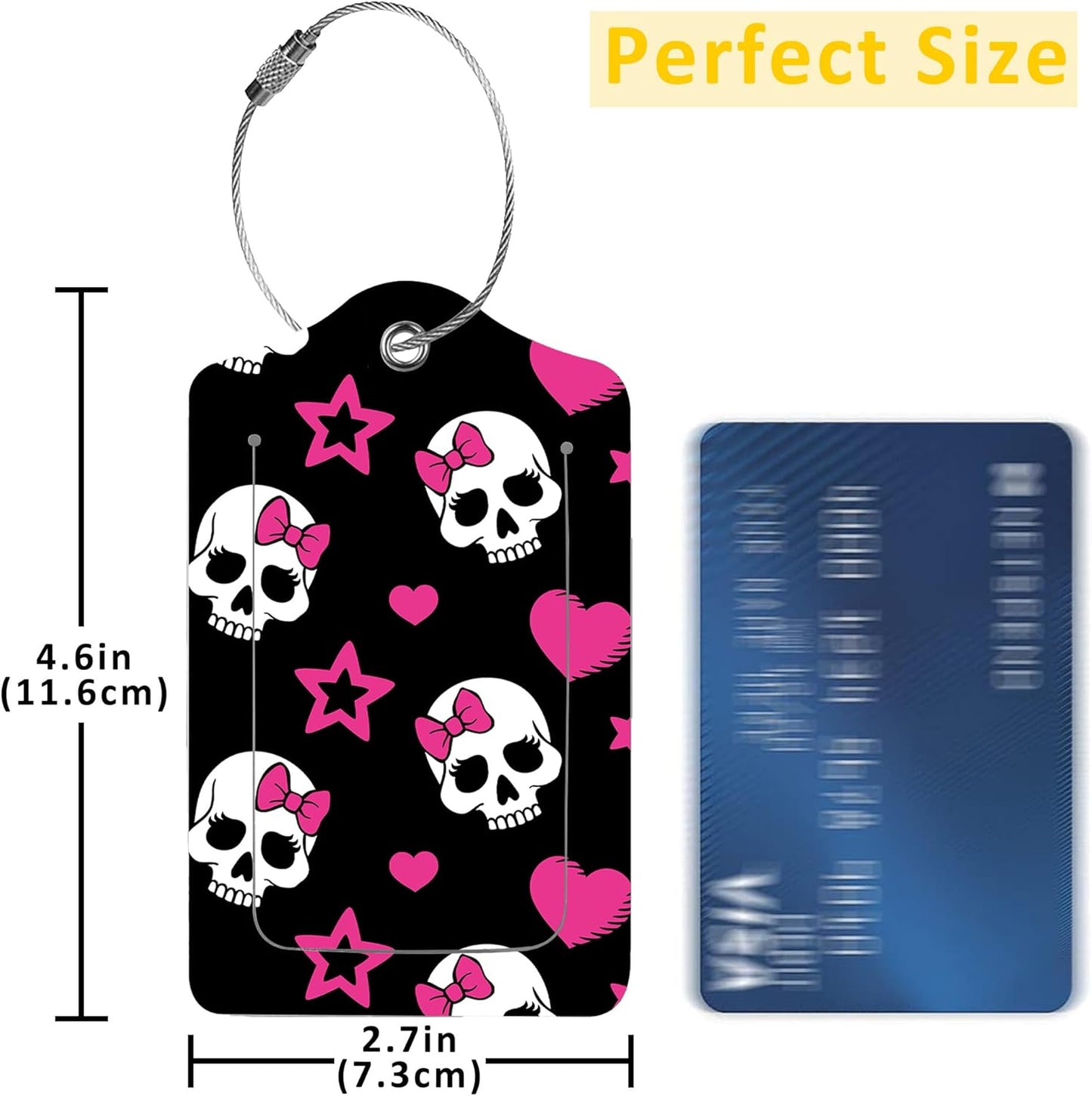 2 Pack Luggage Tags for Suitcases,Hearts and Skulls Luggage Tag,PU Leather Id Label Luggage Tags with Stainless Steel Loop and Privacy Cover for Women Men Teens Travel