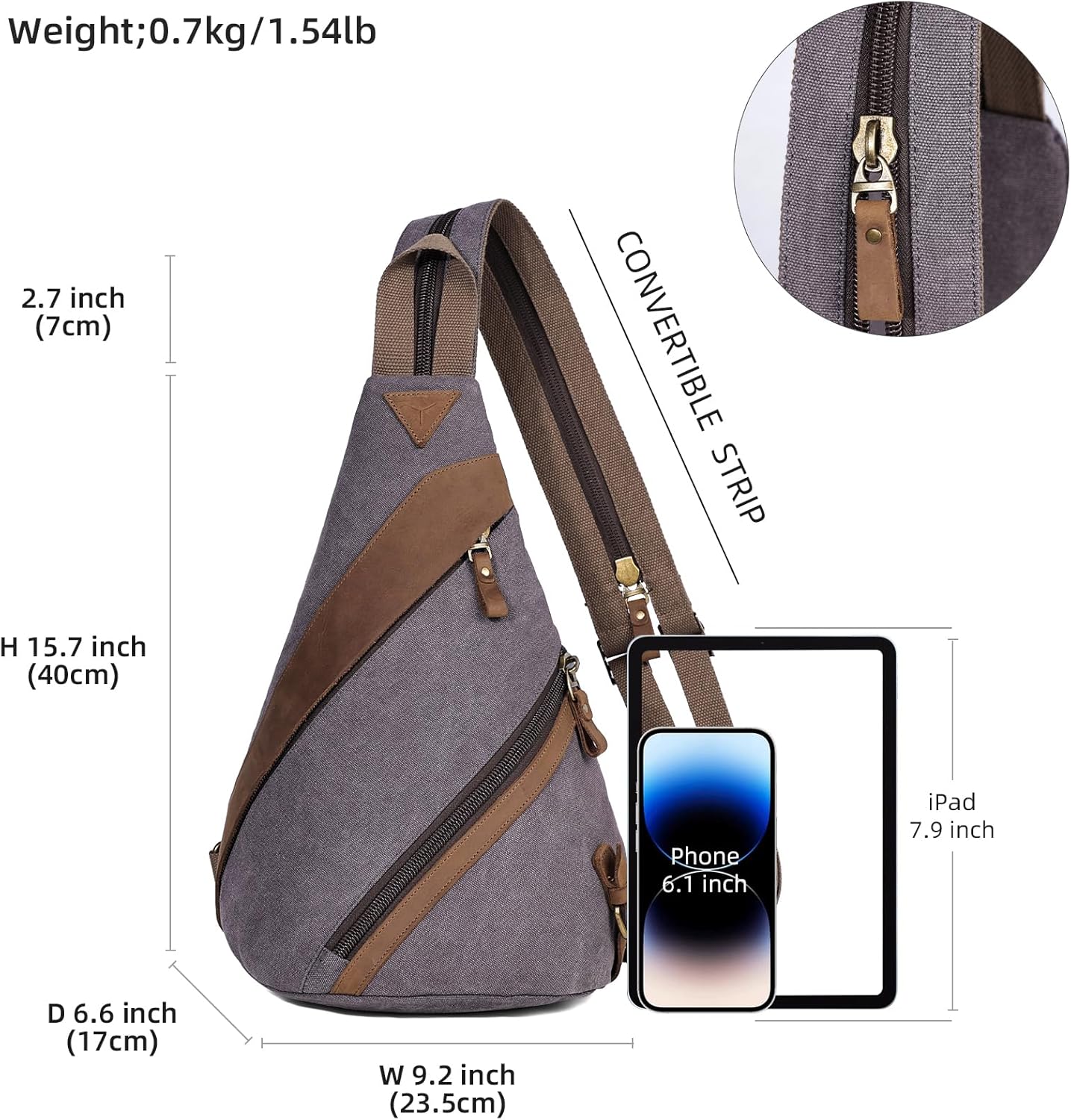 KL928 Canvas Sling Bag for Men Women, Genuine Leather Design Shoulder Crossbody Bags Backpacks