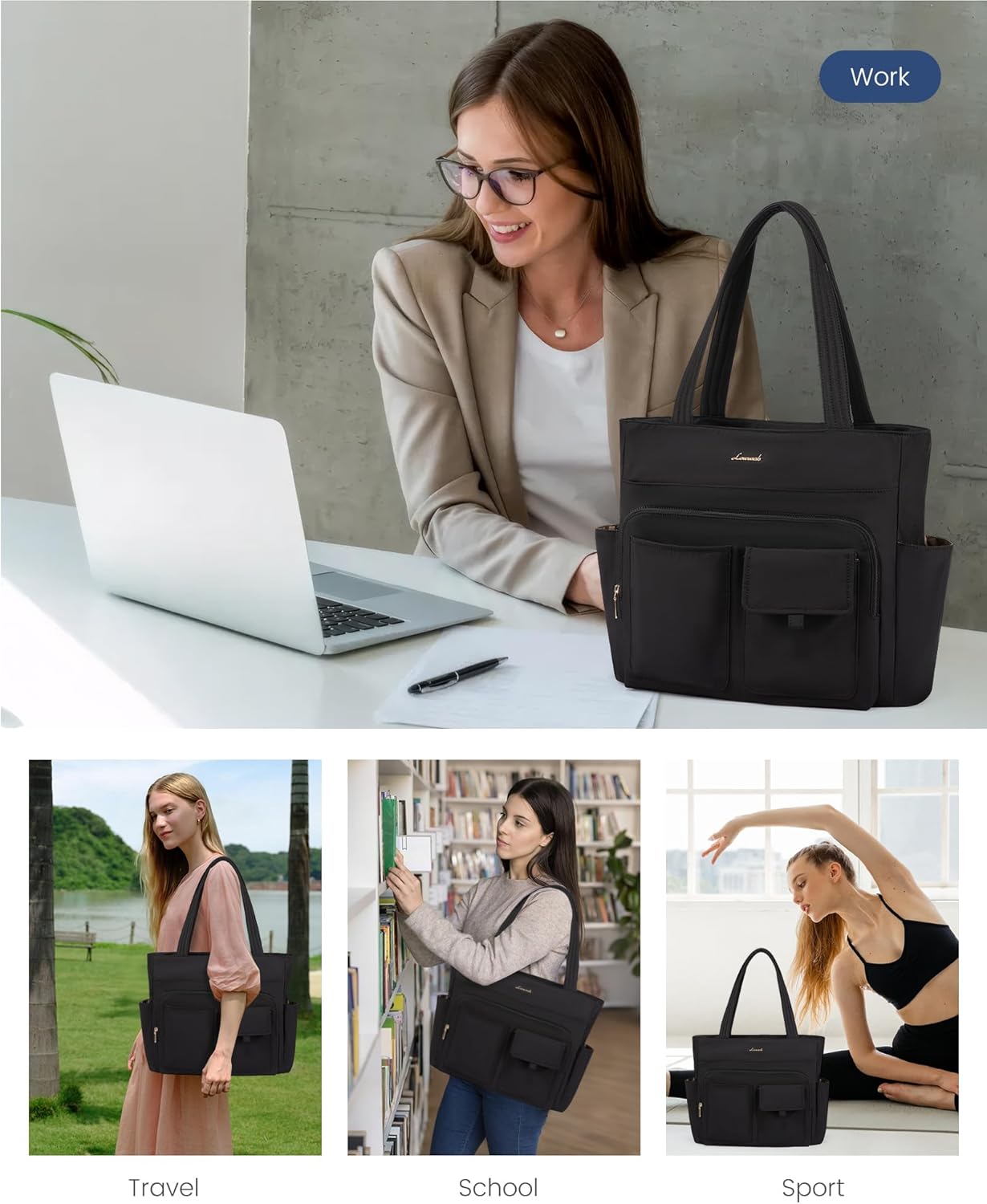 LOVEVOOK Tote Bag for Women,Light Puffer Tote Bag with Multi-pockets,Stylish Carry on Laptop Bags for Daily,Travel,Work,Gym