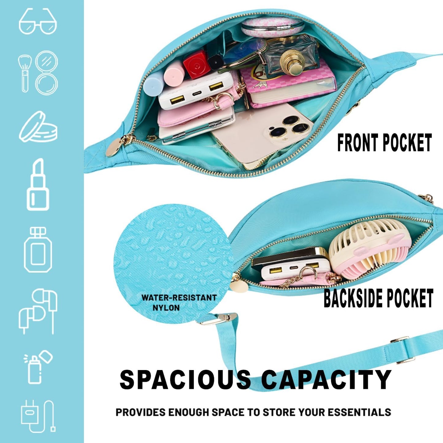 Crossbody Bags for Women Fanny Pack Everywhere Belt Bag Fashion Nylon Waist Pack (Peacock Blue)