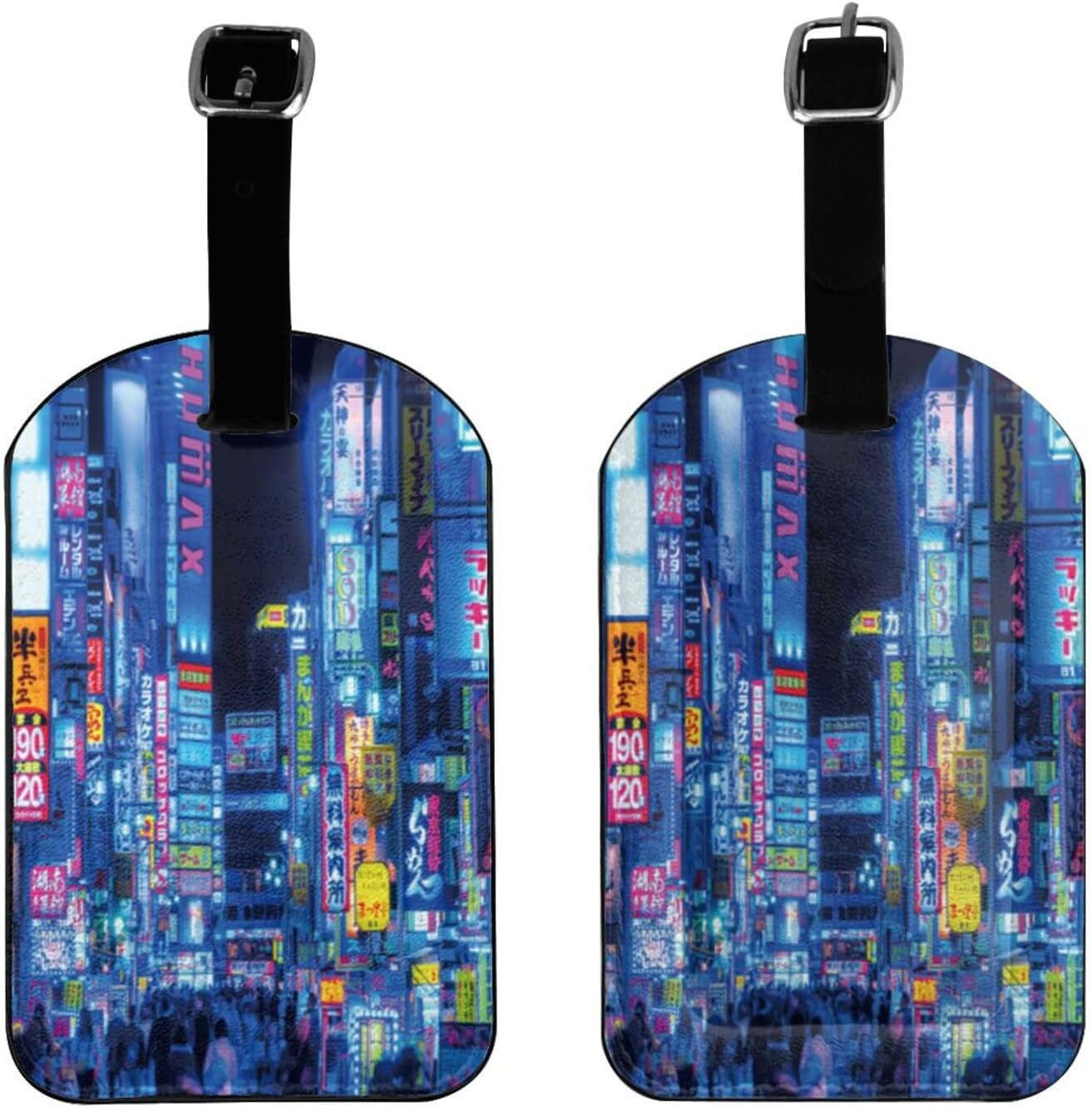 Japan Luggage Tag for Suitcases,Japanese Tokyo Night Street PU Leather Baggage Tags Bag Tags Travel Id Label for Luggage Women Men -1 Piece