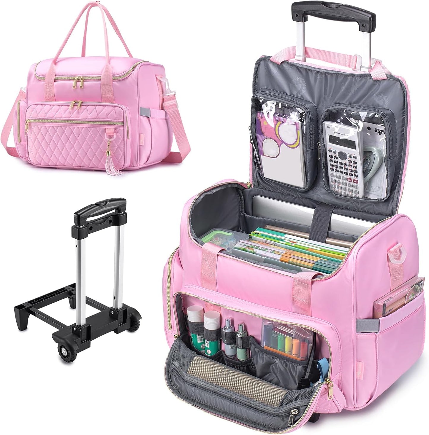Rolling Laptop Bag 17.3 Inch 3 IN 1 Rolling Briefcase for Women Waterproof Teacher Tote Bag With Wheels