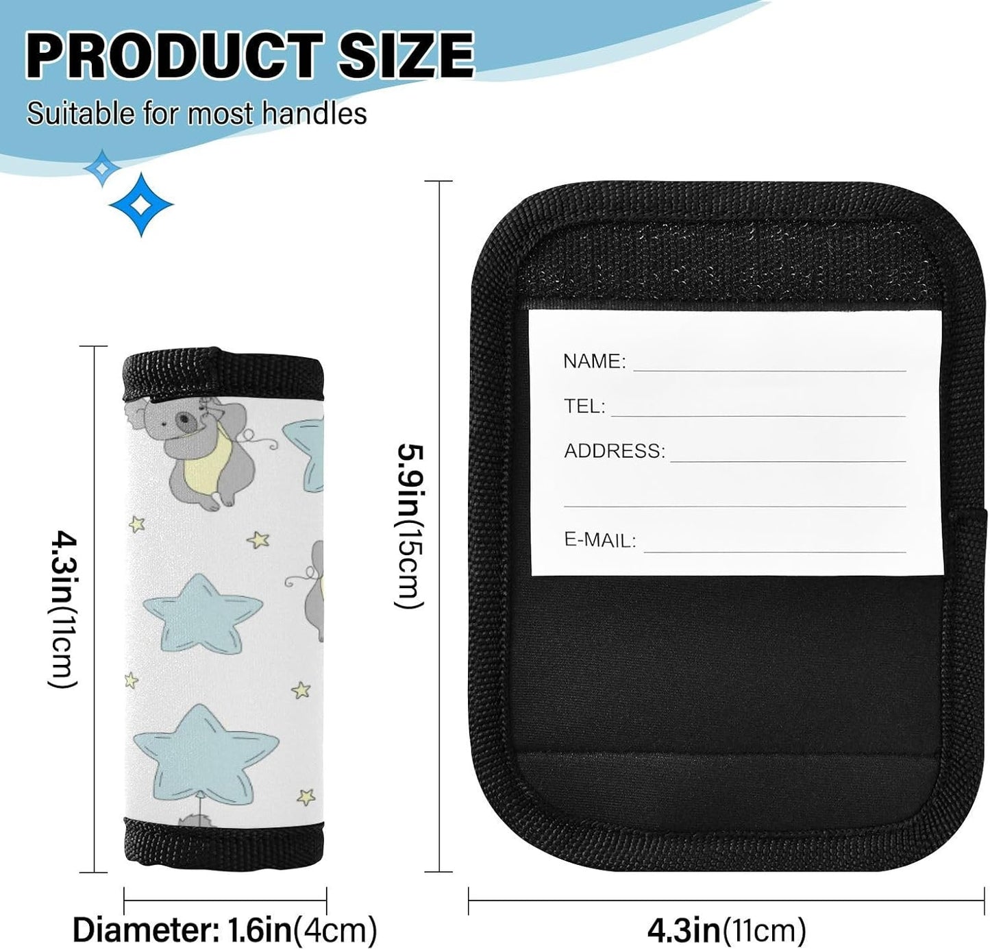 2Pcs Luggage Handle Wrap Suitcase Identifier Handle Covers Tags Soft Travel Bags Luggage Handle Gripper Accessories for Airplane Flying Star Koala