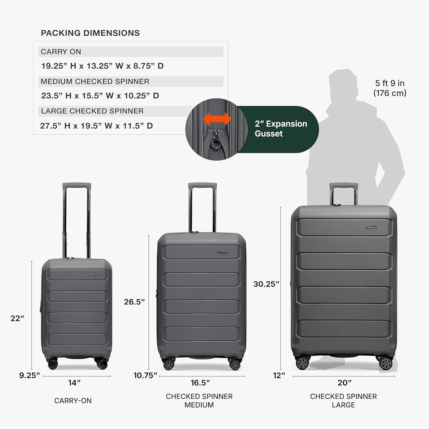 Traveler's Choice Pagosa Indestructible Hardshell Expandable Spinner Luggage, Gray, 3-Piece Set