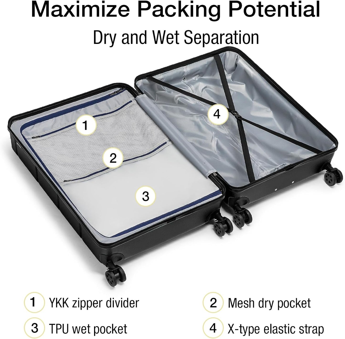 KYME Large Suitcases with Wheels Hardshell 28 Inch Luggage TSA Approved Big Checked Luggage Durable Travel Rolling Suitcase for Women Men Black
