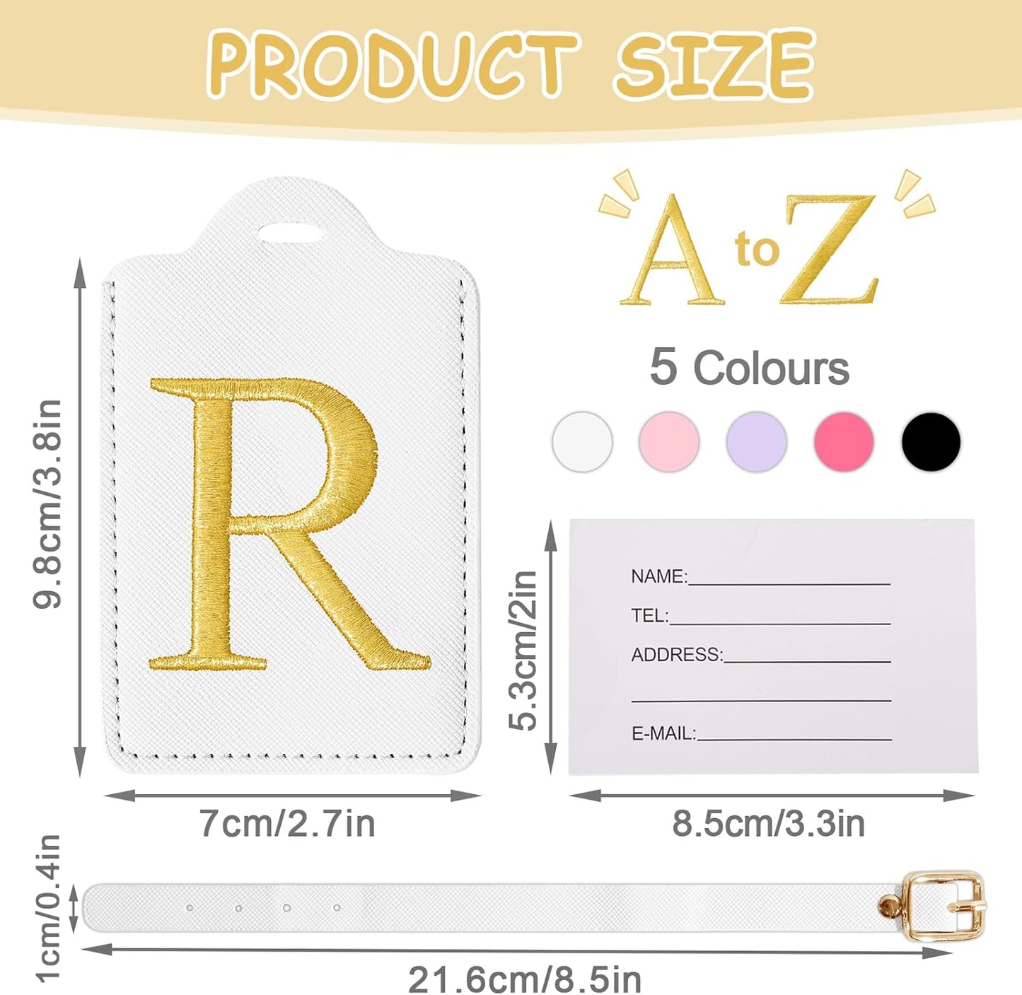 Personalized Initial Luggage Tags for Suitcases, Cute PU Leather Embroidered Letter Travel Luggage