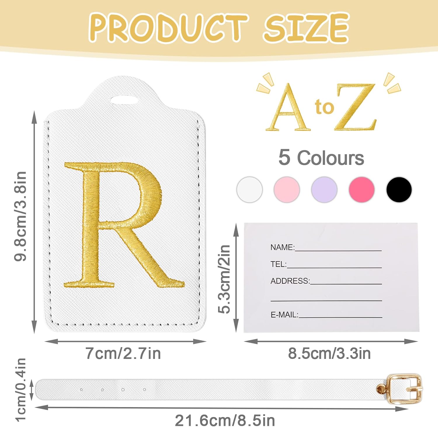 Personalized Initial Luggage Tags for Suitcases, Cute PU Leather Embroidered Letter Travel Luggage