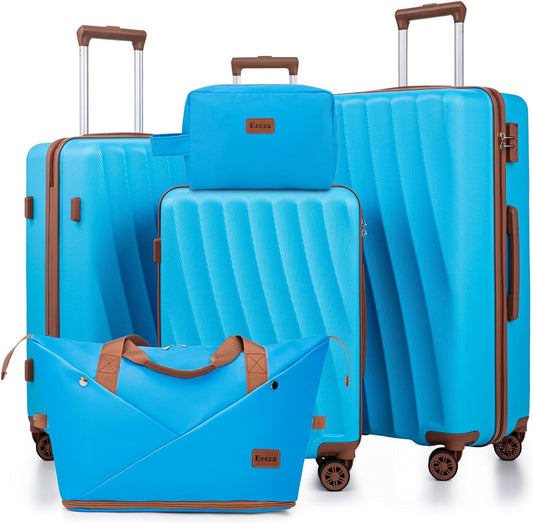Luggage Sets 5 Piece Suitcases with Wheels,ABS Hard Case Suitcases with Spinner Wheels,Durable Travel Luggage(SkyBlue, 5 Piece Set(20"/24"/28"))