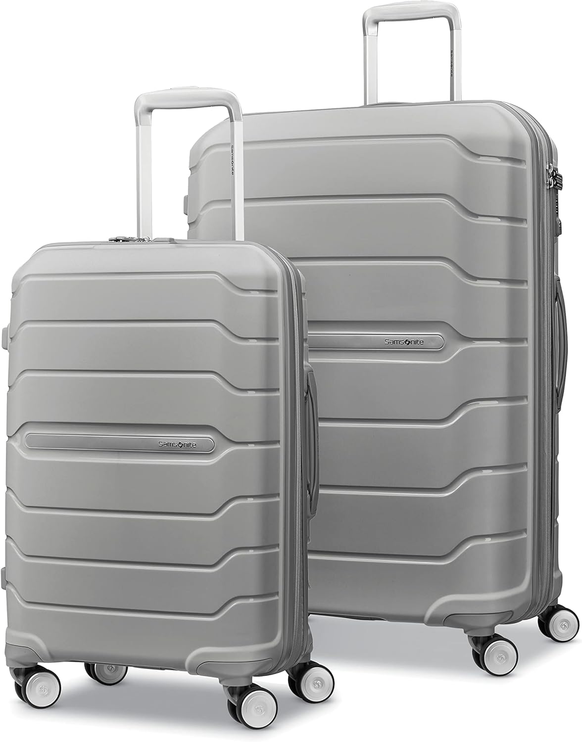 Samsonite Freeform 2-Piece Luggage Set - Carry-On & Large Checked Luggage with Dual Spinner Wheels - Durable Polypropylene Hardshell - TSA Lock, Airline-Approved - Expandable Hard Shell - Light Grey