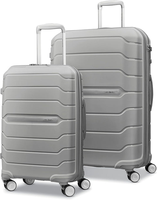 Samsonite Freeform 2-Piece Luggage Set - Carry-On & Large Checked Luggage with Dual Spinner Wheels - Durable Polypropylene Hardshell - TSA Lock, Airline-Approved - Expandable Hard Shell - Light Grey