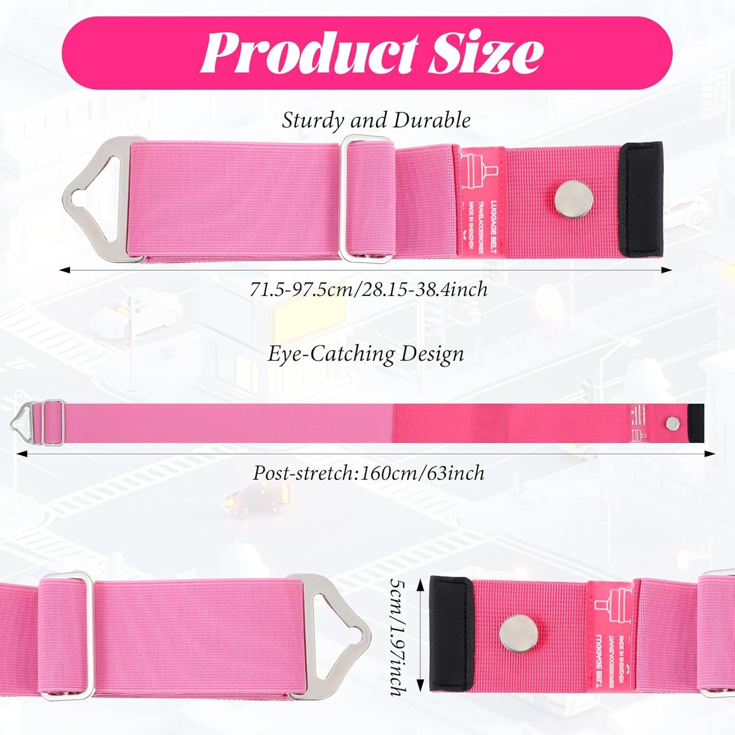 Luggage Straps for Suitcases, Adjustable Travel Belt with Alloy Buckle, Elastic Carry On Strap for Secure Luggage, Rose Red