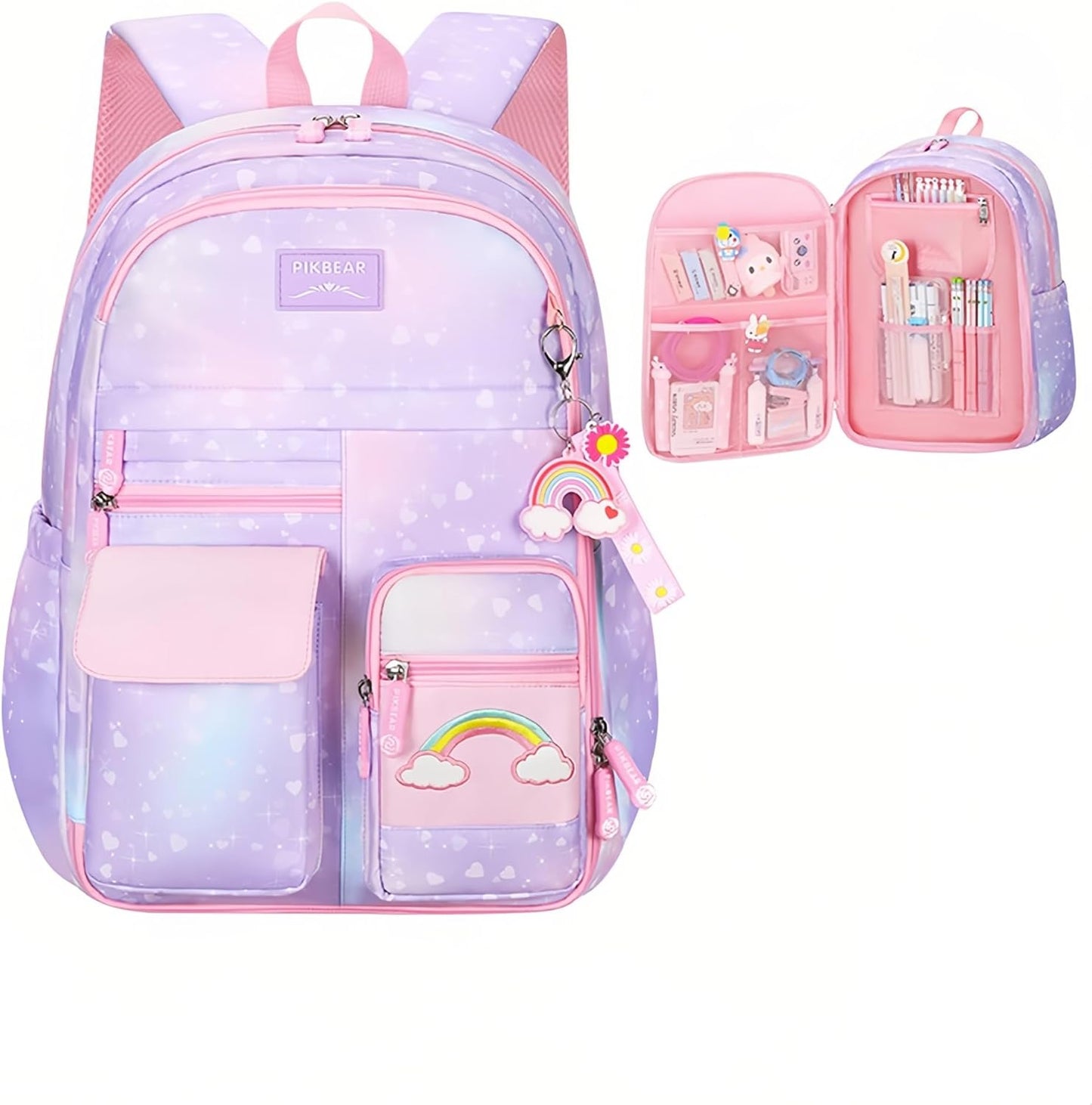 Gradient Kids Bookbag with Compartments - Cute Backpacks for Elementary School Girls