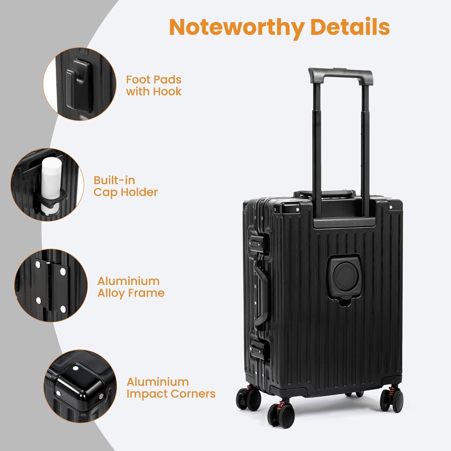 26 Inch Checked Luggage with Spinner Wheels, No Zipper Aluminum Frame Hard Shell Suitcases with TSA